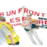 ATTENDENT, MARCHENT (aquarelle et crayons sur papier, 48 x 63 cm)